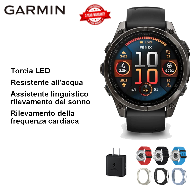 [Versione base dello smartwatch GARMIN] Torcia LED + impermeabile a induzione + assistente vocale + rilevamento del sonno + rilevamento della frequenza cardiaca + cinturino dell'orologio gratuito * 3 + custodia protettiva gratuita * 3 + caricabatterie gratuito (può essere utilizzato per due giorni)