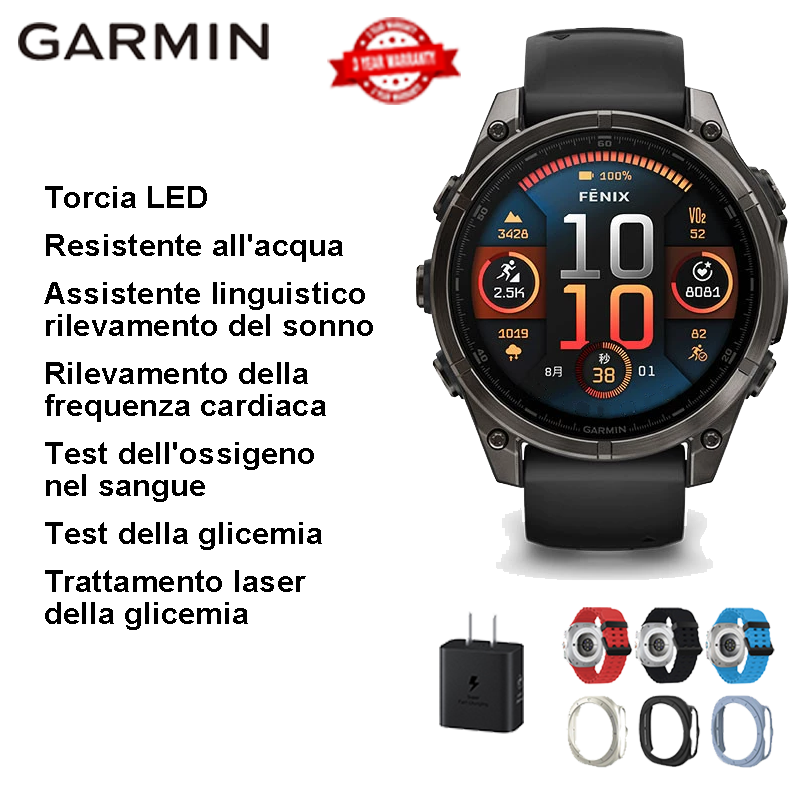 (Nuova funzione di rilevamento dello zucchero nel sangue + trattamento laser dello zucchero nel sangue) [Versione aggiornata dello smartwatch GARMIN] Torcia LED + impermeabile a induzione + assistente vocale + rilevamento del sonno + rilevamento della frequenza cardiaca + rilevamento dell'ossigeno nel sangue + cinturino dell'orologio gratuito * 3 + custodia protettiva gratuita * 3 + Caricabatterie gratuito (può essere utilizzato per cinque giorni)