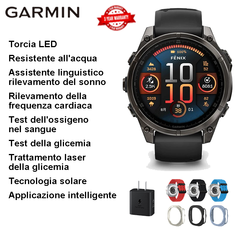 (Nuove funzioni rilevamento dello zucchero nel sangue + trattamento laser dello zucchero nel sangue + tecnologia solare) [GARMIN smart watch versione premium] Torcia LED + induzione impermeabile + assistente vocale + rilevamento del sonno + rilevamento della frequenza cardiaca + rilevamento dell'ossigeno nel sangue + app intelligente + cinturino dell'orologio gratuito * 3 + Custodia protettiva gratuita*3+caricabatterie gratuito