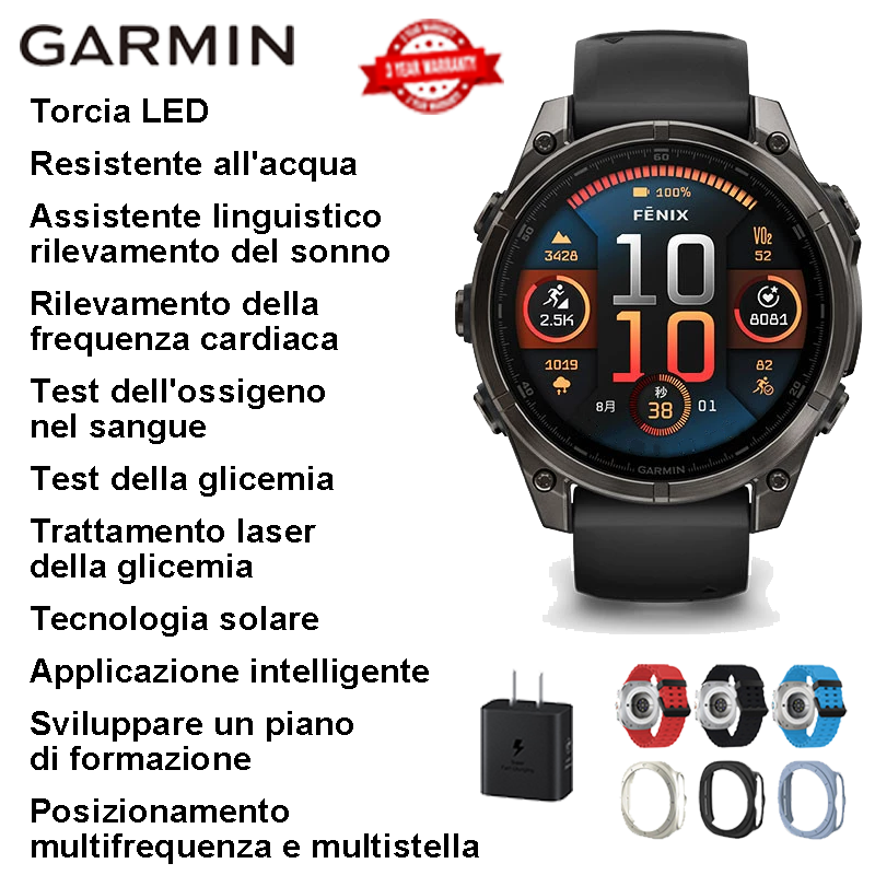 (Nuove funzioni rilevamento della glicemia + trattamento laser della glicemia + tecnologia solare) [GARMIN smart watch versione top] Torcia LED + induzione impermeabile + assistente vocale + rilevamento del sonno + rilevamento della frequenza cardiaca + rilevamento dell'ossigeno nel sangue + app intelligente + multifrequenza e multi -posizionamento a stella + Sviluppa un piano di allenamento + cinturini per orologio gratuiti*3+custodie protettive gratuite*3+caricabatterie gratuito